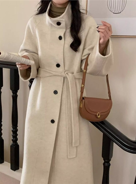 2025秋冬新高端双面羊绒大衣女立领系带时尚加厚宽松羊毛呢外套