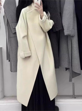 秋冬气质2025季高级感潮流时尚新款立领双面呢羊毛长款大衣外套女