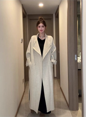简约韩系新款羊毛立领双面呢2025季秋冬高级感时尚长款大衣外套女