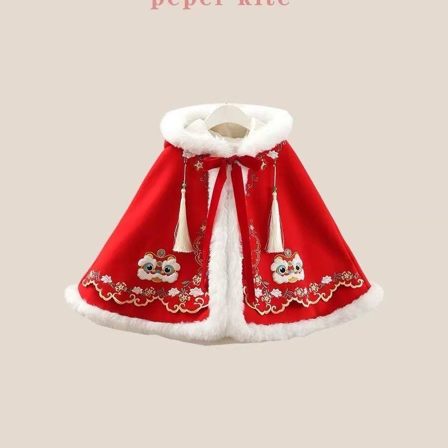 女童斗篷儿童秋冬红色中国加绒加厚宝宝保暖汉服新年外套拜年,童装/婴儿装/亲子装,汉服,淘宝优惠券,粉丝福利购,淘宝优惠卷