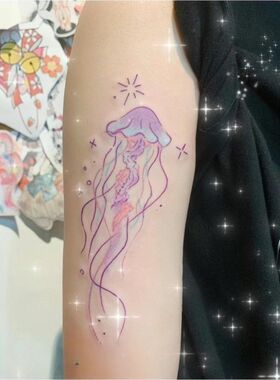 海底自由灵魂 水母纹身贴 梦幻彩色海洋生物ins风辣妹花臂纹身贴