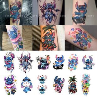 新款 school史迪仔卡通拼接花臂高颜值ins可爱史迪奇手臂贴纸 old