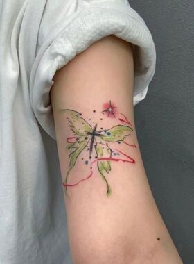 手绘绿色蝴蝶纹身贴 防水辣妹仿真彩绘甜酷