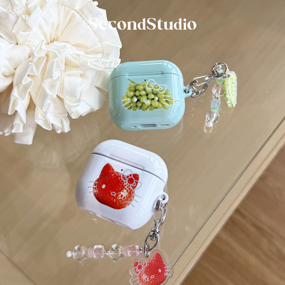 原创青提kitty菲林耳机壳Airpods4代韩系纯色苹果耳机airpods Pro保护壳可爱草莓