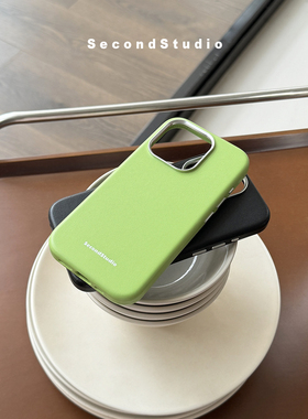 原创简约纯色iphone15promax手机壳全包边皮质13小众清新绿色苹果16promax保护壳14pro高级感黑色皮壳防摔