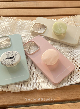 原创清新苹果17手机壳15pro天然石头气囊支架iPhone16promax简约纯色亮面韩国菲林壳14硬壳保护壳16pro