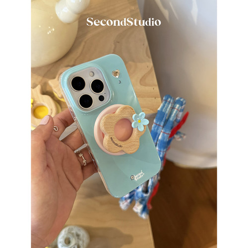 原创设计镶钻薄荷泡泡蓝手机壳