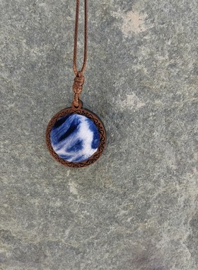 民族风扎染项链旧木雕花文艺蓝染挂件白族手工毛衣链大理旅游礼物