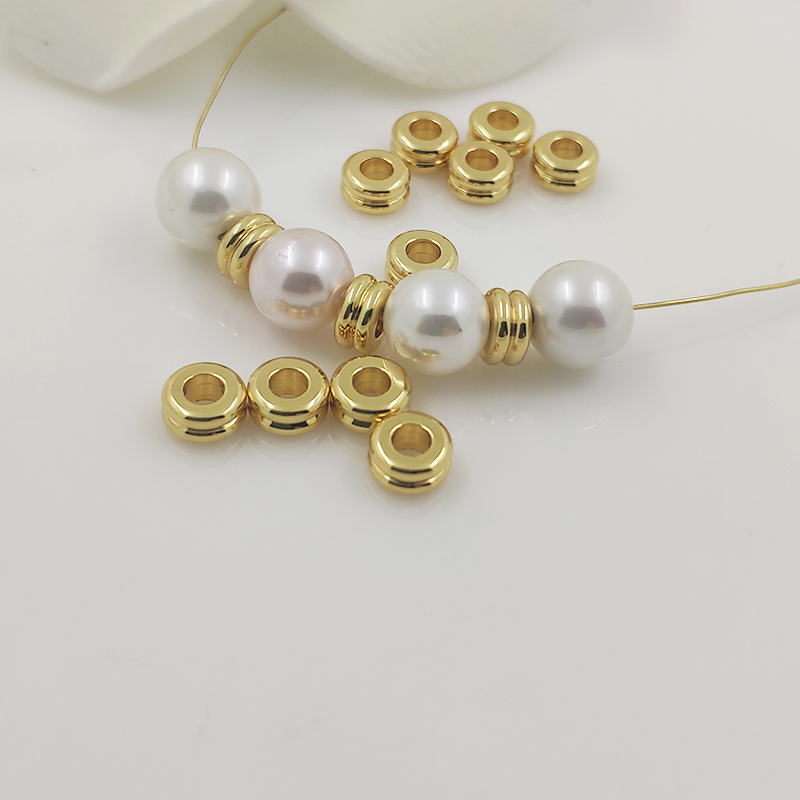 隔珠18K金diy饰品配件蜜蜡车轮珠手串散珠铜镀厚真金配件串珠