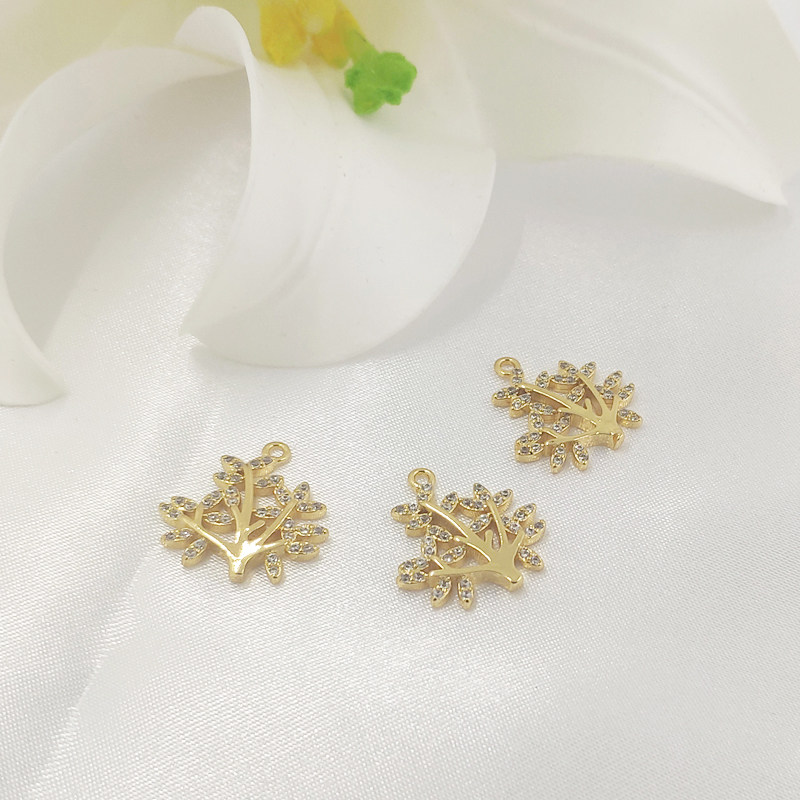 diy手工饰品配件铜镀金圣诞树耳坠14k包金微镶锆石保色平安树吊坠