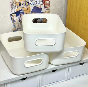 X平价简约白色手提式收纳筐宿舍贴纸收纳盒ins风塑料大容量杂物框