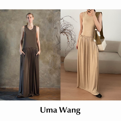 【SALE】CETTCE 现货 Uma Wang 做旧垂坠圆领无袖褶皱背心裙 Duma