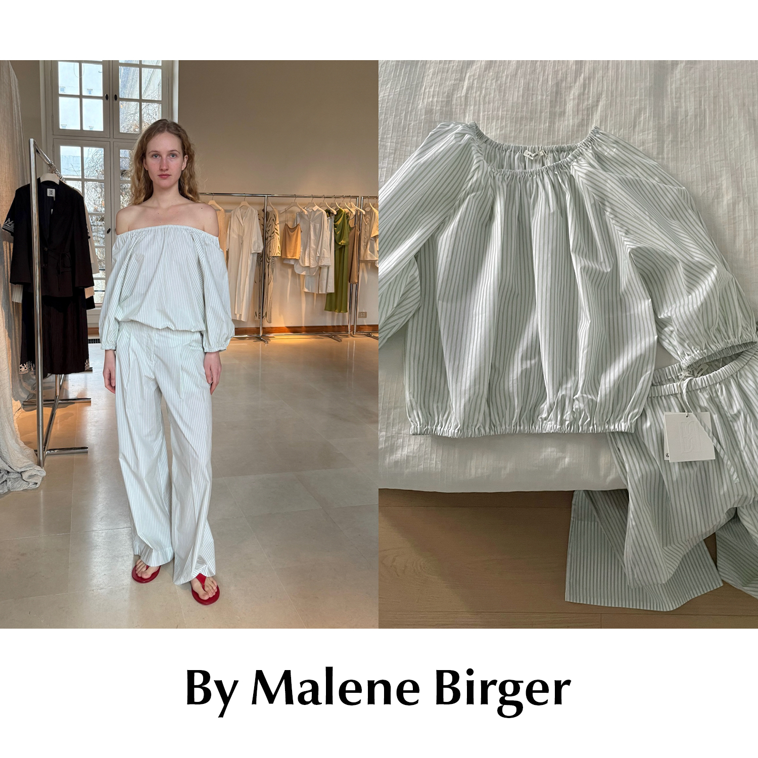 CETTCE 现货 By Malene Birger 细条纹泡泡袖宽松上衣休闲裤