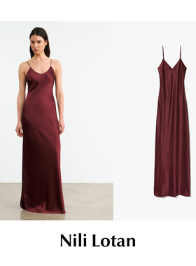 CETTCE 现货 Nili lotan 真丝吊带长裙连衣裙cami及地收腰修身