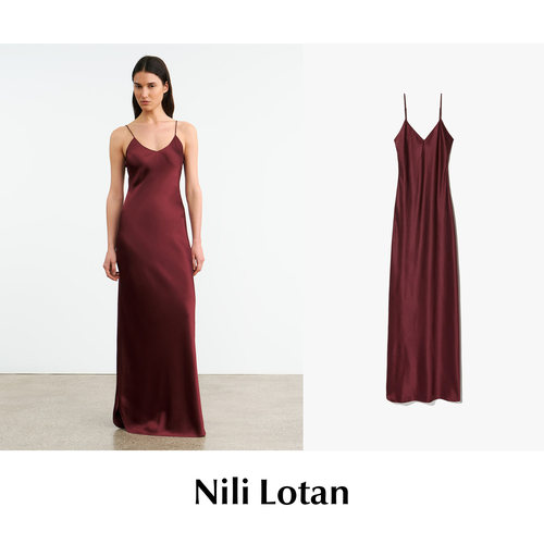 CETTCE 现货 Nili lotan 真丝吊带长裙连衣裙cami及地收腰修身