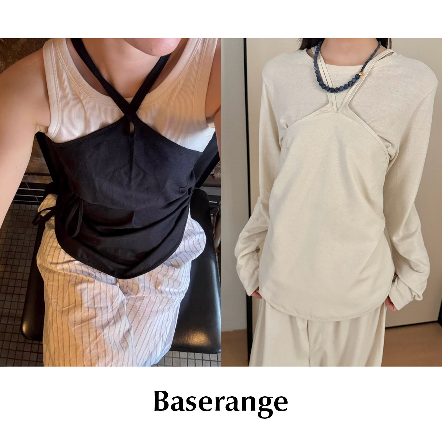 【SALE】CETTCE 现货 Baserange 野蚕丝一片式挂脖系带露背吊带 - 实物图