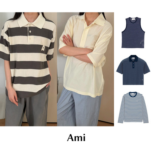 CETTCE 现货 Ami 翻领短袖圆领长袖条纹T恤无袖马甲上衣合集