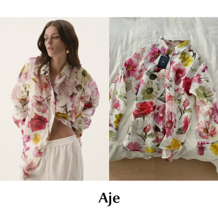 排扣衬衫 CETTCE 宽松翻领花卉印花Fleur设计感长袖 AJE 现货
