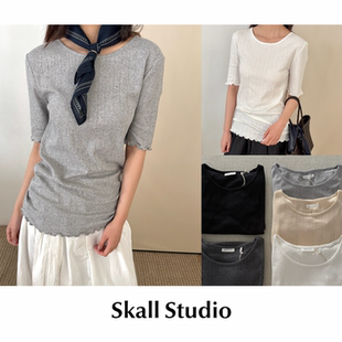 T恤 CETTCE Edie 有机棉纯色木耳边圆领短袖 Studio 现货 Skall