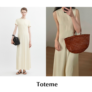 【SALE】CETTCE 现货 Toteme 圆领插肩短袖平纹针织连衣裙长裙