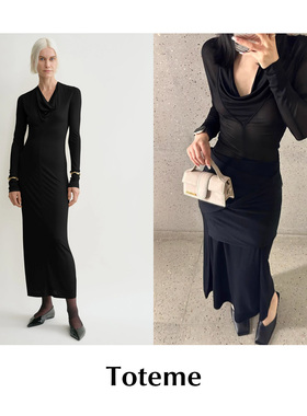 【SALE】CETTCE 现货 Toteme 垂褶深V领修身上衣长款连衣裙Draped