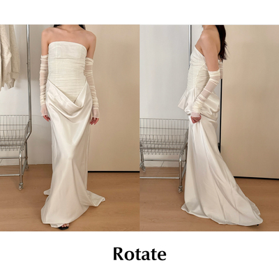 CETTCE 现货 Rotate 法式无肩带露肩袖褶皱垂坠气质长裙Ruchded