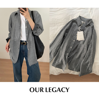 【SALE 5折】CETTCE现货 Our Legacy 棉真丝混纺翻领格纹长袖衬衫