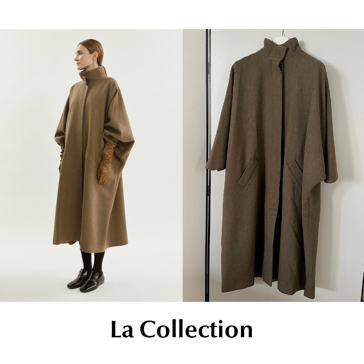 CETTCE 现货 La Collection 极简高领蝙蝠袖羊毛大衣外套 Sahara