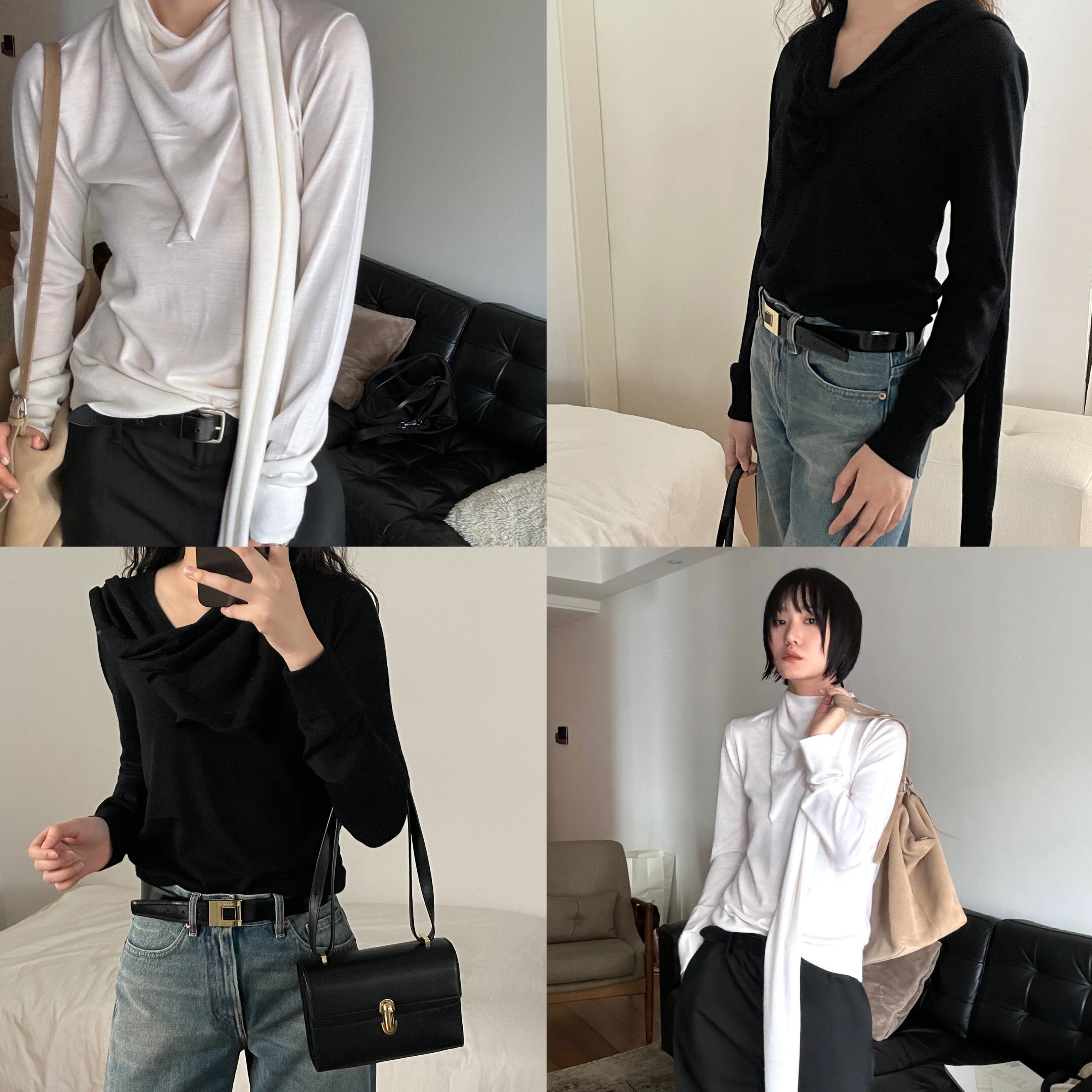 【惊喜特价】CETTCE 现货 Toteme 修身垂褶羊毛围巾飘带针织衫