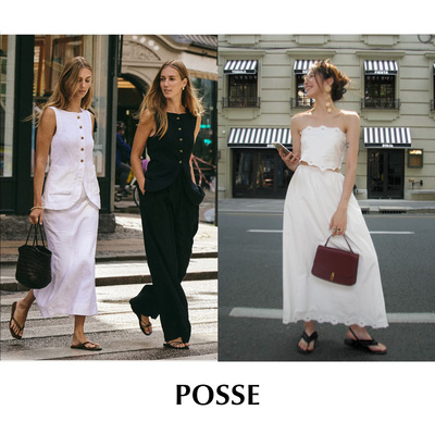 CETTCE 现货 Posse 白色亚麻蕾丝半身裙后开衩长裙