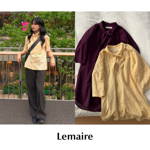 CETTCE 现货 Lemaire 棉质小领巾打结系带纽扣短袖衬衫上衣