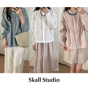 现货 CETTCE SALE 碎花衬衫 studio 圆领蕾丝褶皱长袖 Skall