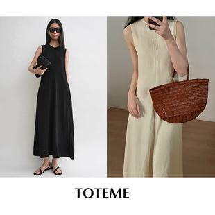 现货 CETTCE SALE 连衣裙 亚麻混纺细条纹圆领无袖 长款 Toteme