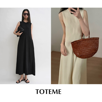 【SALE】CETTCE 现货 Toteme 亚麻混纺细条纹圆领无袖长款连衣裙