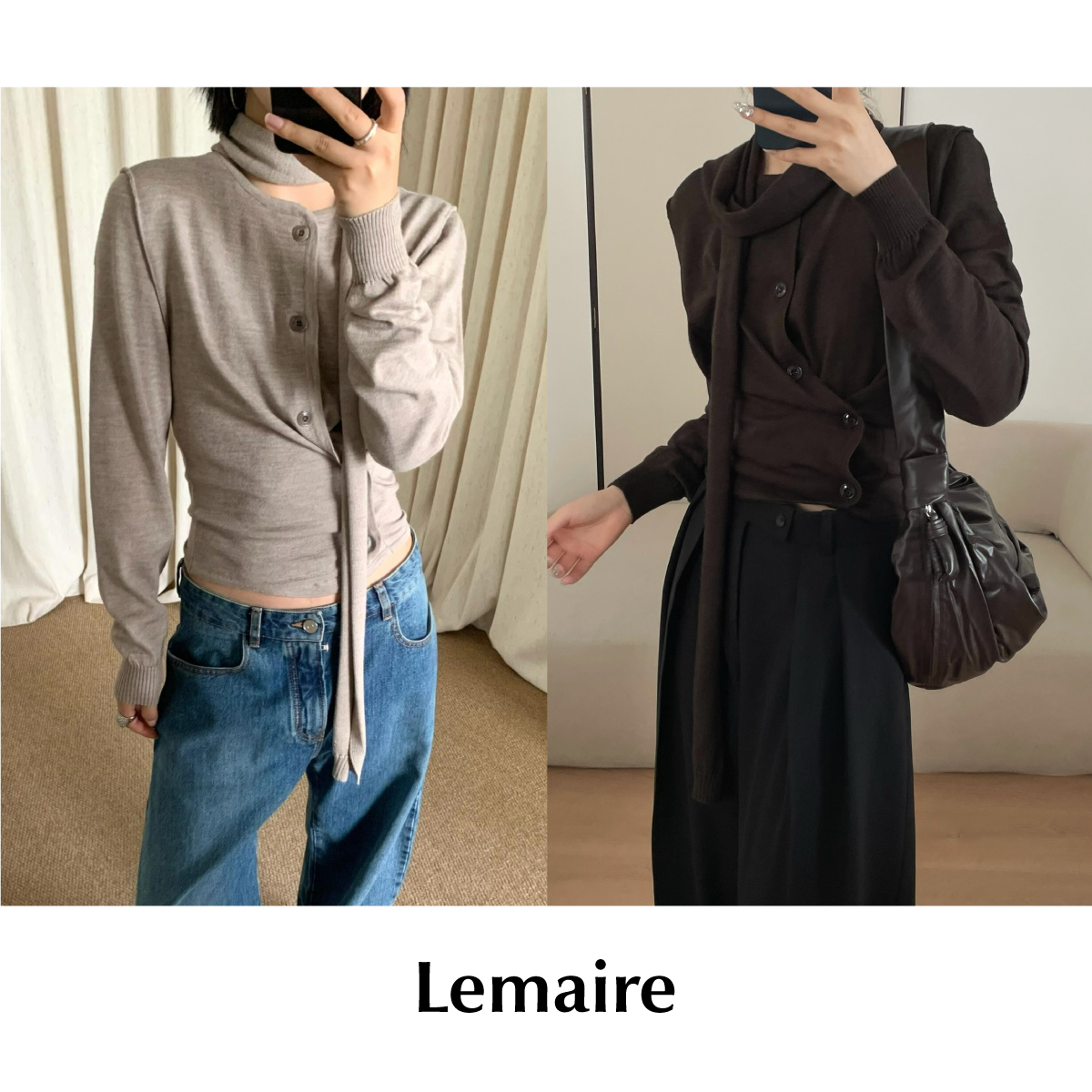 CETTCE 现货 Lemaire 羊毛领结围巾斜襟针织开衫毛衣上衣