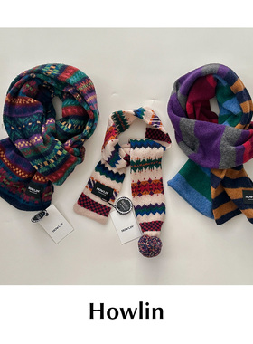 CETTCE 现货 Howlin 比利时手工编织羊毛费尔岛条纹毛球围巾
