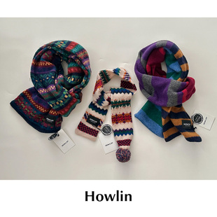 CETTCE 现货 Howlin 比利时手工编织羊毛费尔岛条纹毛球围巾