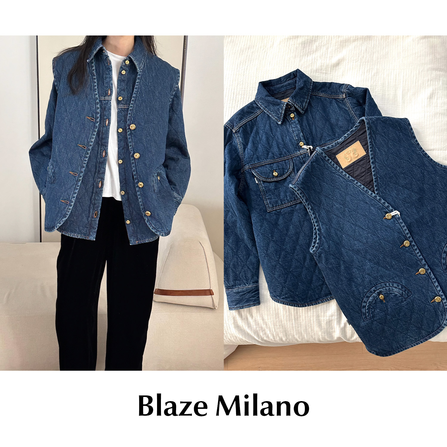 CETTCE 现货 Blaze Milano 菱格纹夹棉牛仔衬衫马甲背心Nariida