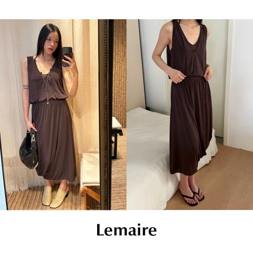 CETTCE 现货 Lemaire 无袖V领双层垂坠褶皱系带收腰中长款连衣裙
