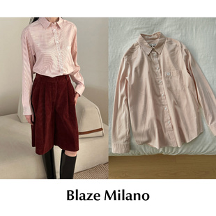 棉丝绸混纺翻领竖条纹衬衫 CETTCE Milano Blaze Anabas 现货