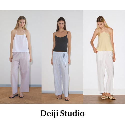 CETTCE 现货 Deiji Studio 有机棉竖条纹松紧腰直筒长裤 Ease