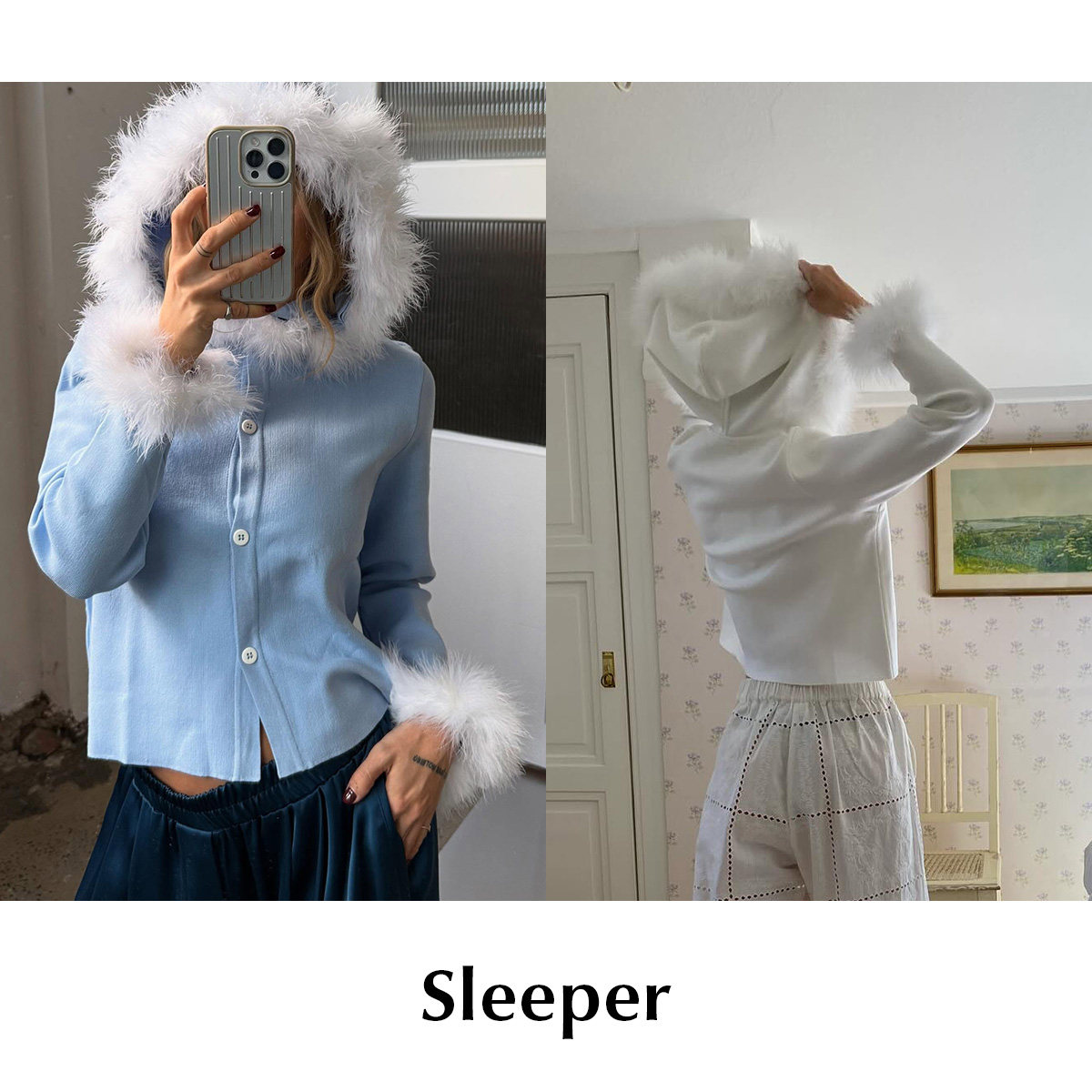 CETTCE 现货 Sleeper 经典Kylie可拆卸羽毛边饰连帽针织开衫外套