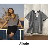 CETTCE T恤上衣 纯羊绒黑白拼色条纹休闲圆领短袖 现货 Allude