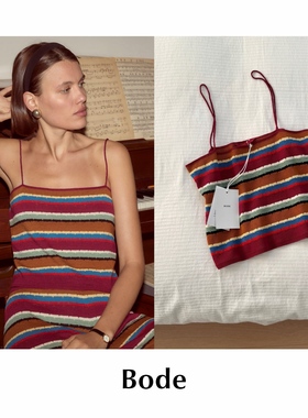 CETTCE 现货 Bode 海报款撞色条纹细吊带背心针织上衣starkey