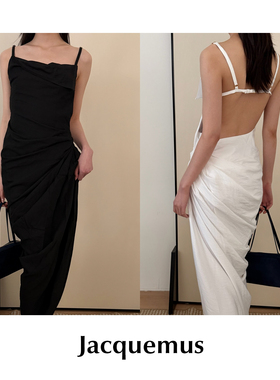 【SALE】CETTCE 现货 Jacquemus 不对称垂褶斜纹布露背吊带连衣裙