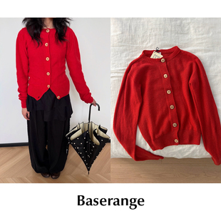 CETTCE 现货 Baserange 再生羊绒混纺红色纽扣针织长袖开衫毛衣