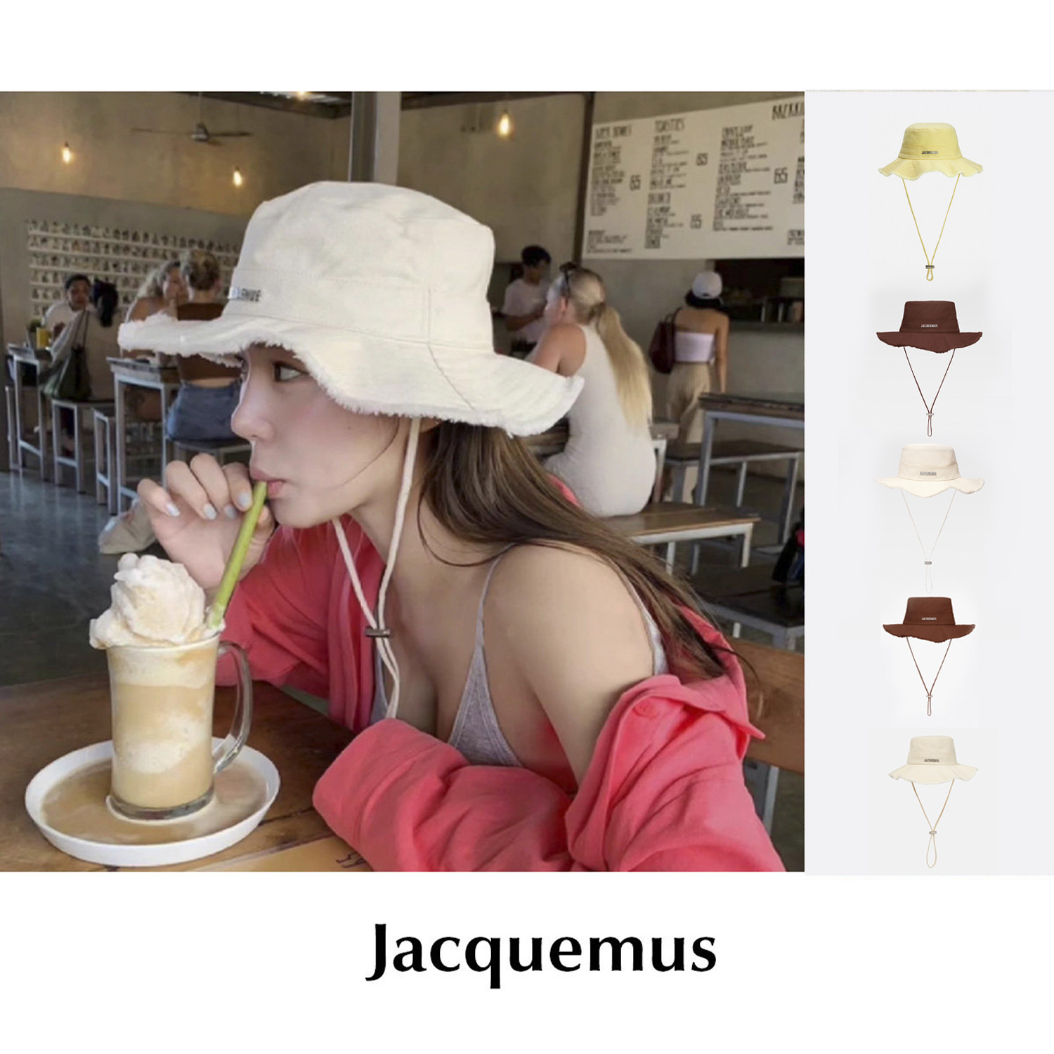 CETTCE 现货 Jacquemus 经典帆布可调节抽绳防晒毛边遮阳帽渔夫帽图片
