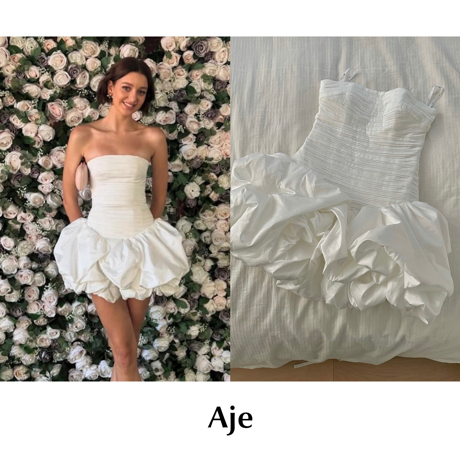 CETTCE 现货 AJE 经典款迷你泡泡下摆褶皱抹胸连衣裙花苞裙短款
