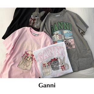 CETTCE 现货 Ganni 纯棉多款卡通漫画动物印花宽松短袖T恤上衣