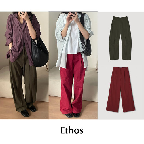 【SALE】CETTCE 现货 Ethos 纯棉宽松休闲裤宽弧形弯刀长裤